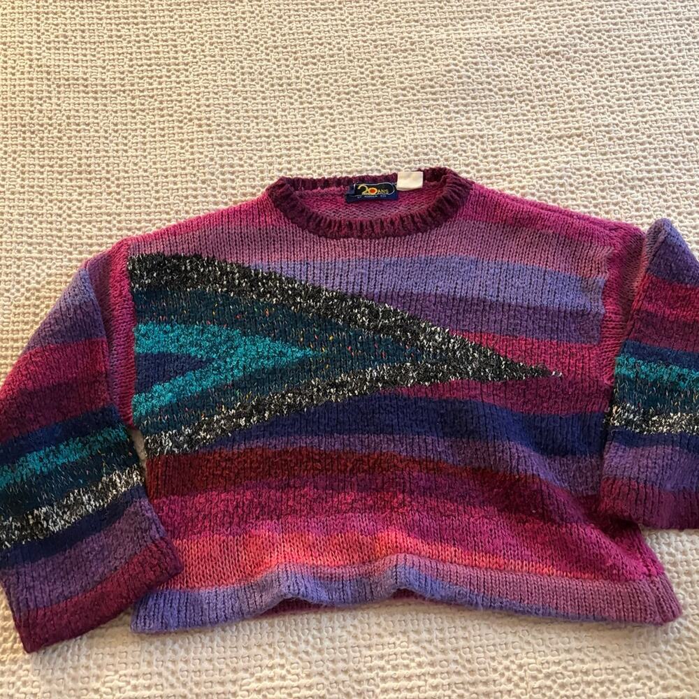 Vintage Oversized Sweater | 80s 90s Geometric Knit cropped retro ski whinsigoth